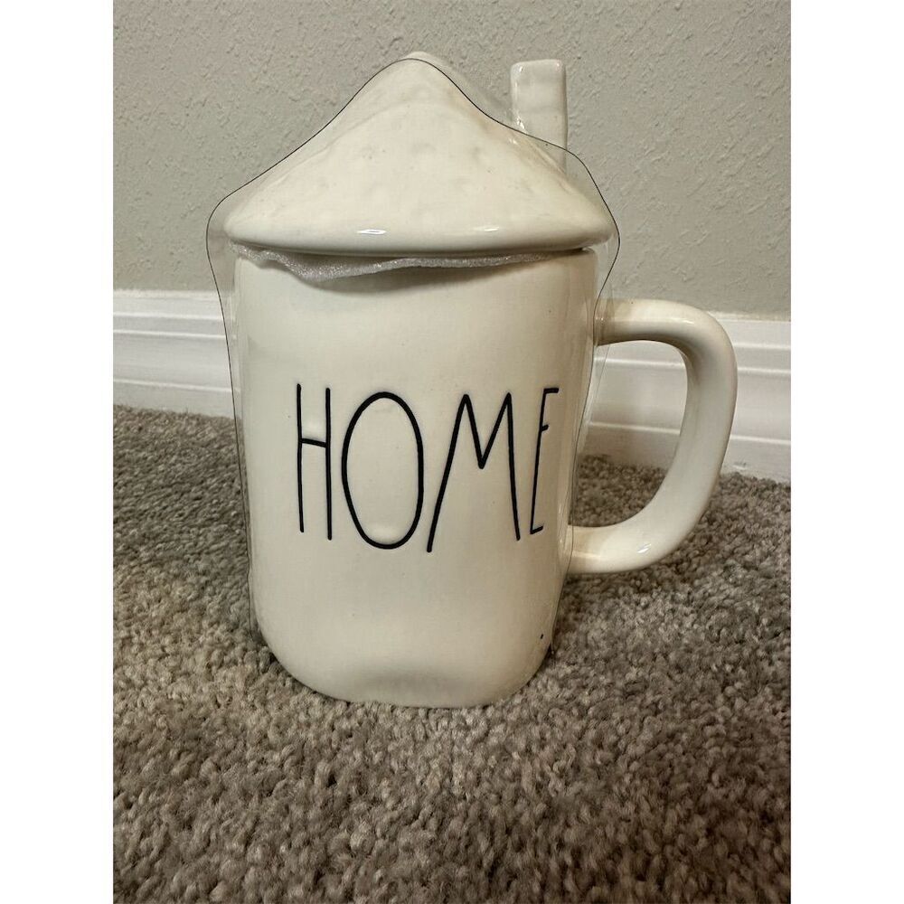 Rae Dunn HOME Ceramic Coffee Mug with Figural Roof Lid White